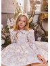 Beaded Ivory Lace Tulle Floral Short Flower Girl Dress